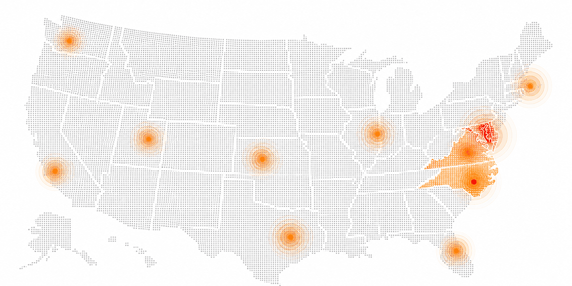 Gold Proof Logistics service area across the United States, highlighting Washington D.C., Maryland, Virginia, and North Carolina